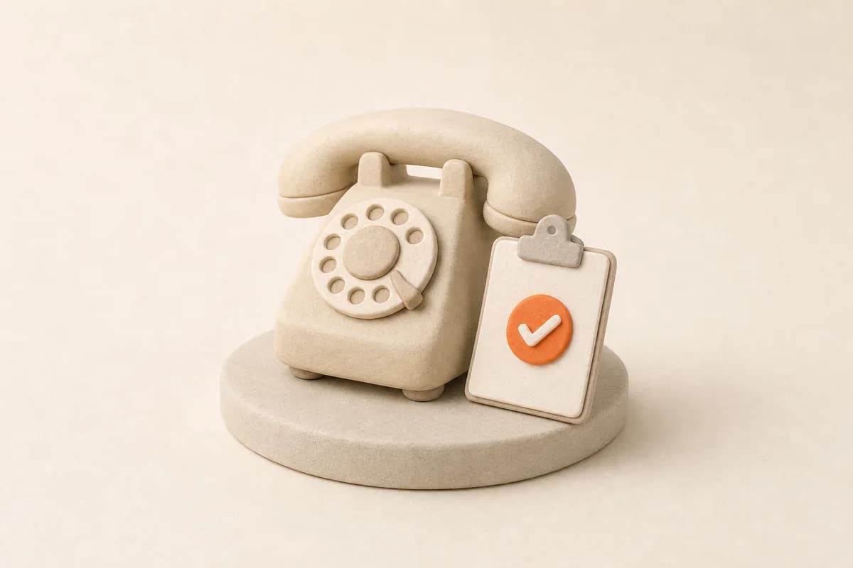 A rotary telephone on a small round stage under a spotlight, with a clipboard leaning beside it.